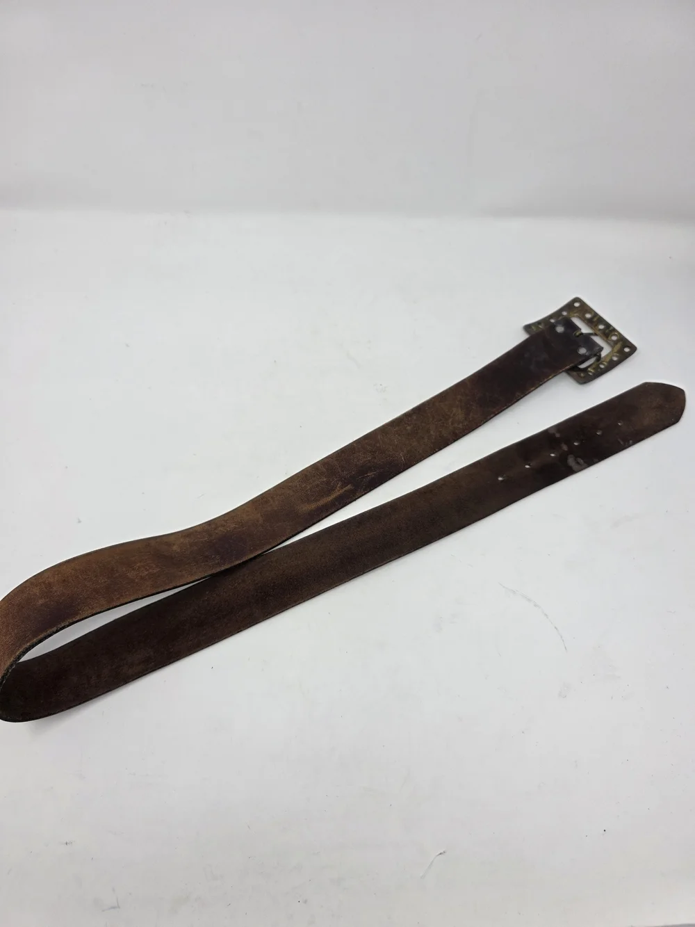 Distressed Brown Leather Belt Wide Western Boho Square Metal Buckle Rustic Y2K
